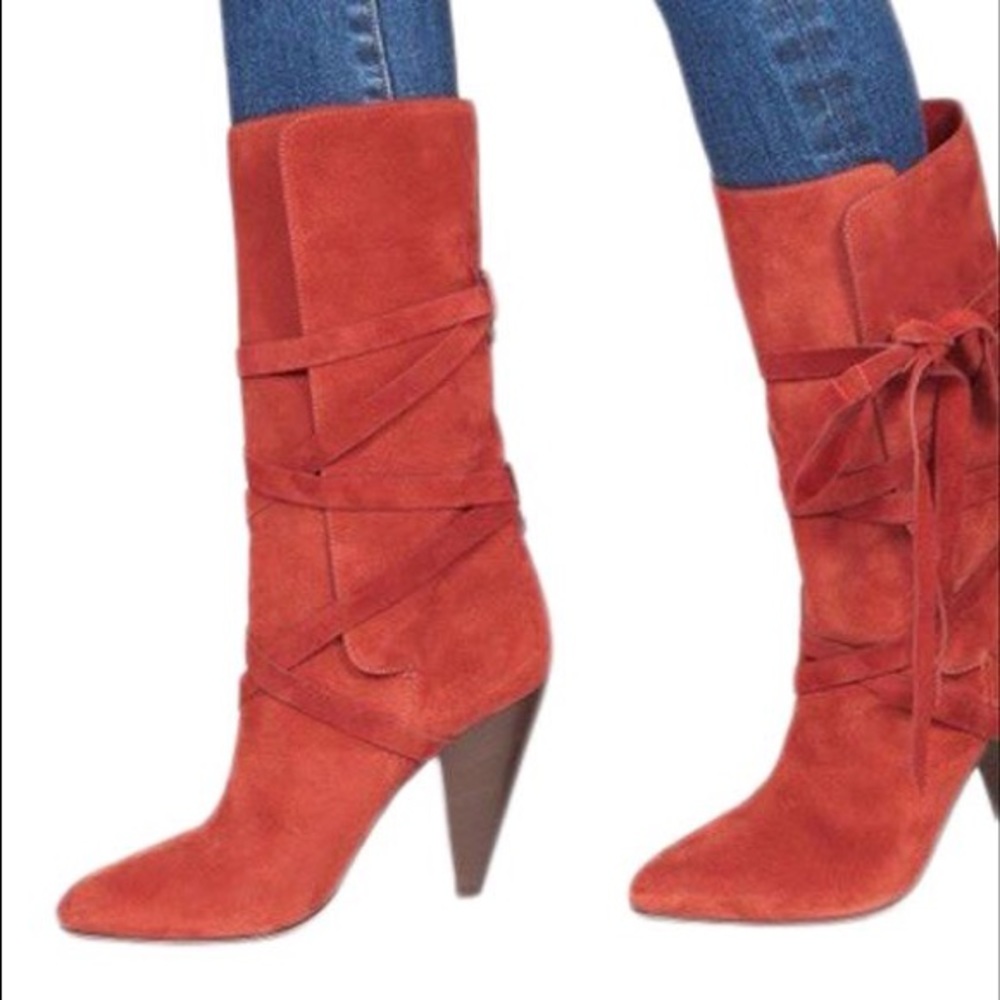 VERONICA BEARD Rust Hall Suede Tie Boots/Booties